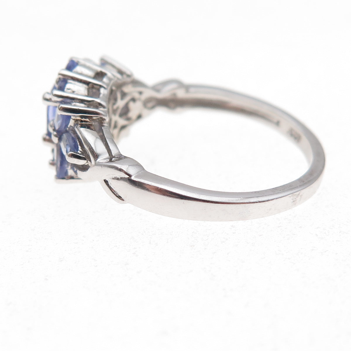 Chuck Clemency 925 Sterling Silver Real Multi-Cut Tanzanite Floral Ring Size 8