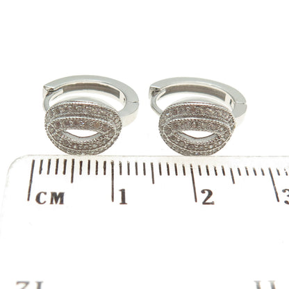 925 Sterling Silver Round-Cut C Z Coffee Bean Hoop Earrings