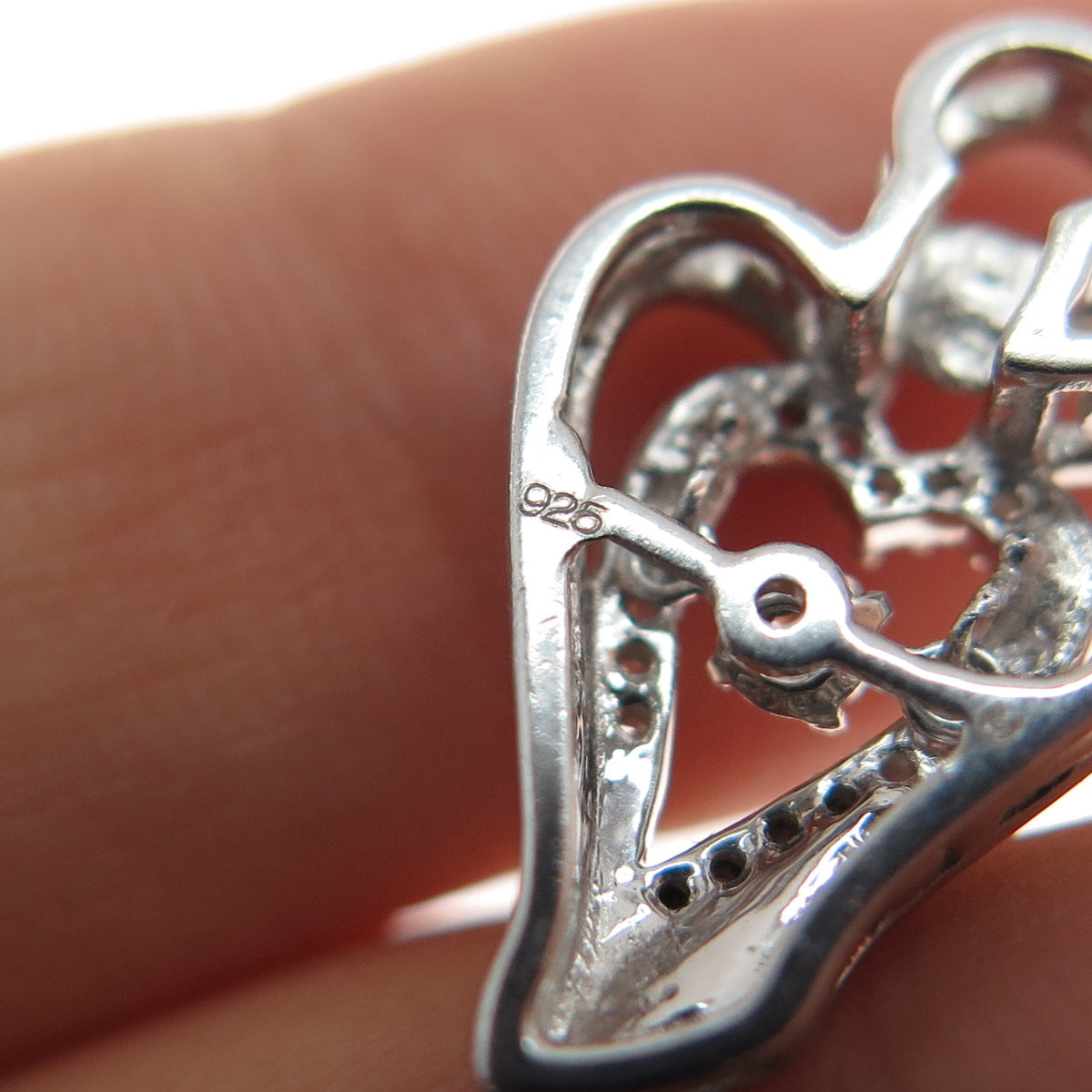 925 Sterling Silver Round-Cut C Z Angel Heart Minimalist Slide Pendant