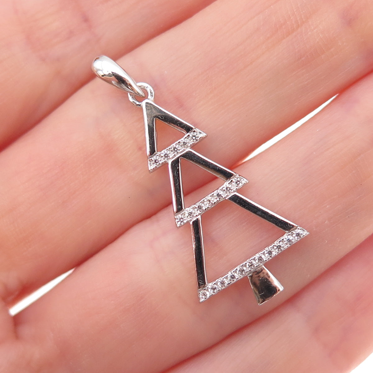 925 Sterling Silver Round-Cut C Z Christmas Tree Charm Pendant