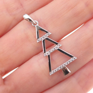 925 Sterling Silver Round-Cut C Z Christmas Tree Charm Pendant