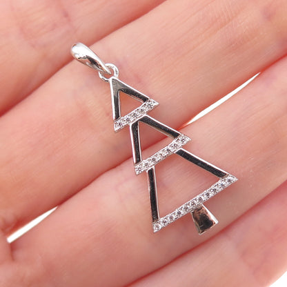 925 Sterling Silver Round-Cut C Z Christmas Tree Charm Pendant