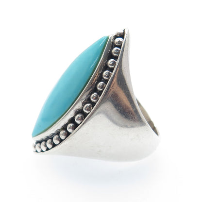 SX SALLY C 925 Sterling Silver Vintage Marquise-Cut Turquoise Beaded Ring Size 7