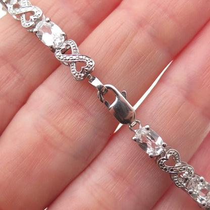 925 Sterling Silver Real Diamond Accent & White Topaz Infinity Bracelet 7.5"