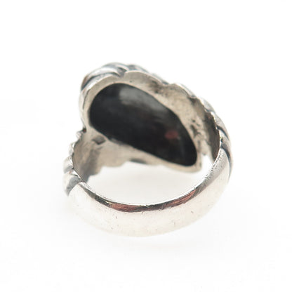 925 Sterling Silver Vintage Modernist Cocoon Oxidized Ring Size 7.75