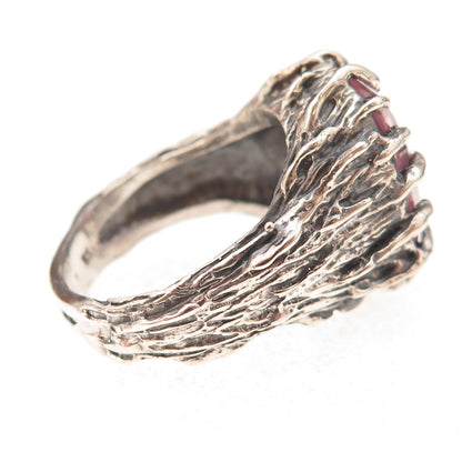925 Sterling Silver Vintage Pink C Z Modernist Oxidized Ring Size 8.75