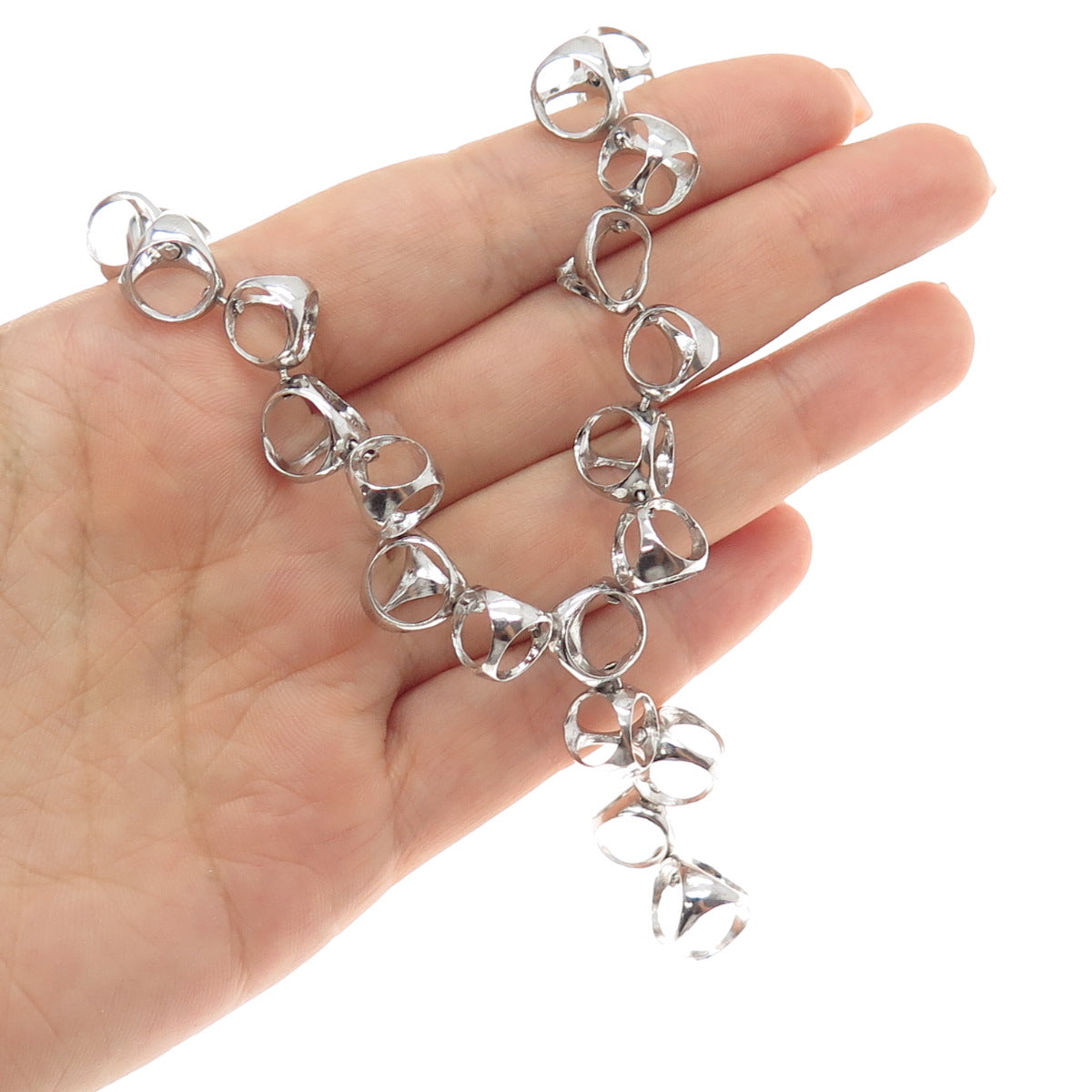 925 Sterling Silver Vintage Modernist Chain Necklace 16-18"