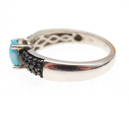 Chuck Clemency 925 Sterling Silver Real Turquoise & Black Spinel Ring Size 8.25