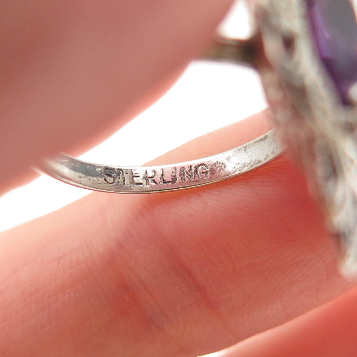 925 Sterling Silver Antique Art Deco Lab-Created Peacock Sapphire Ring Size 5