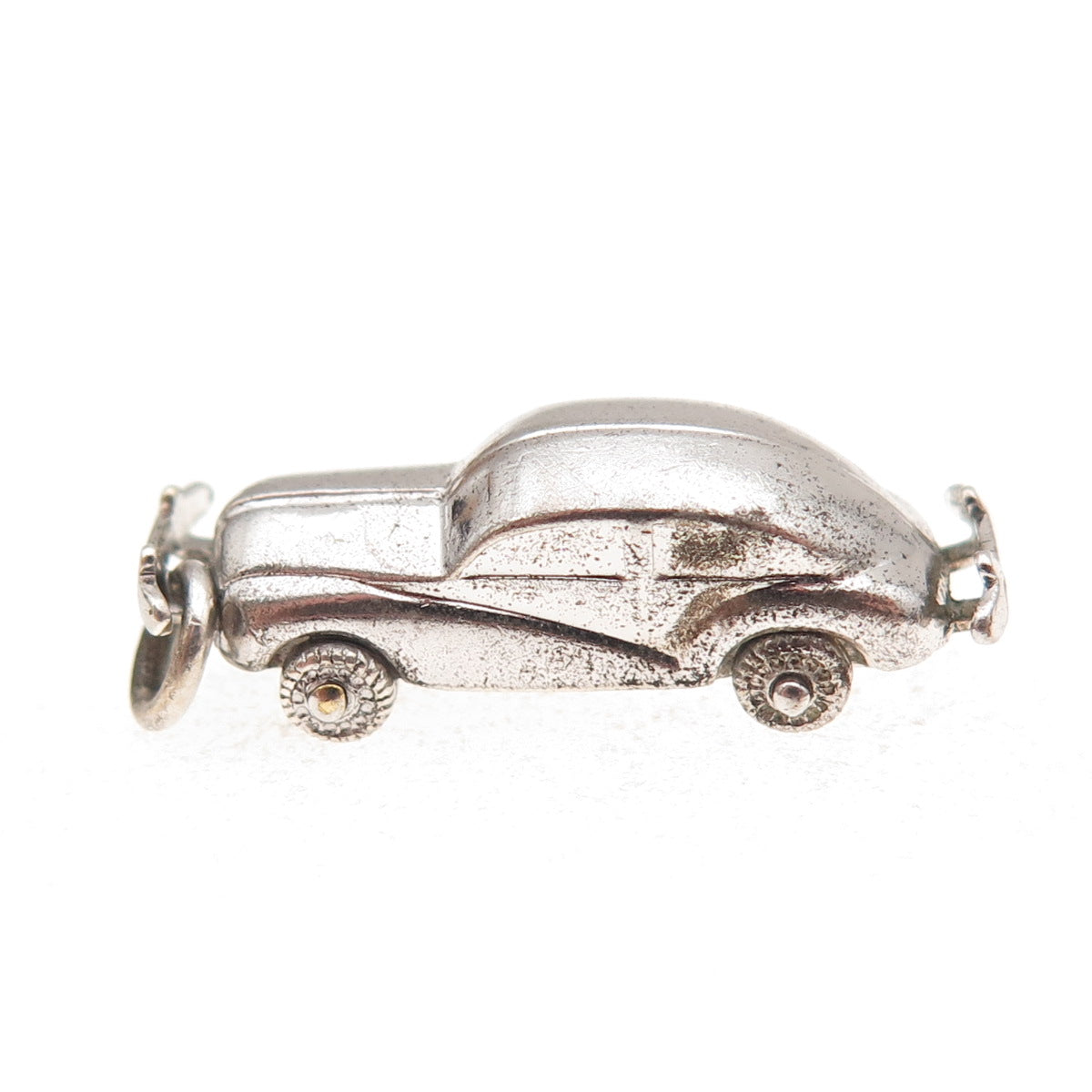 925 Sterling Silver Vintage Retro Car Movable Oxidized 3D Charm Pendant