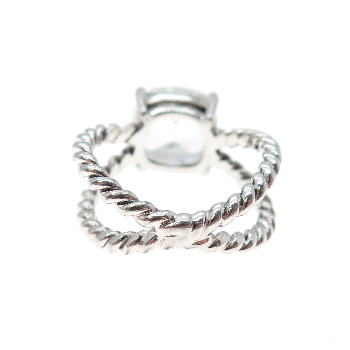 925 Sterling Silver Cushion-Cut C Z Crisscross Ring Size 7.5