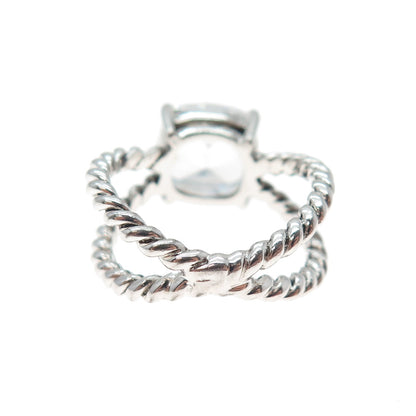 925 Sterling Silver Cushion-Cut C Z Crisscross Ring Size 7.5