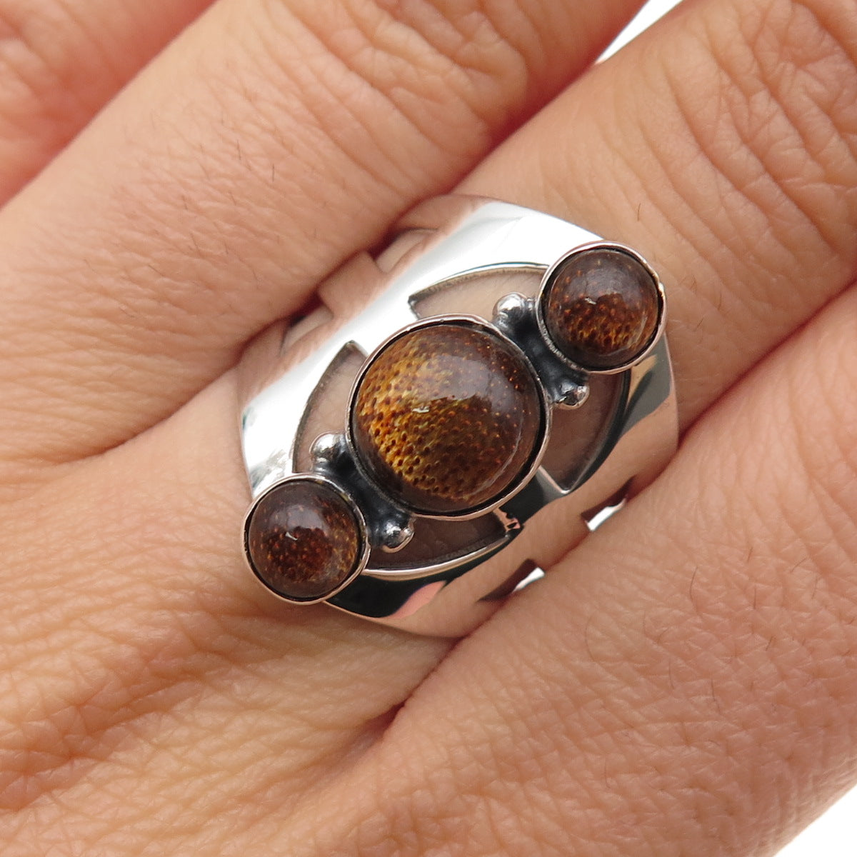 Jay King Desert Rose 925 Sterling Silver Vintage Real Amber Ring Size 7.75