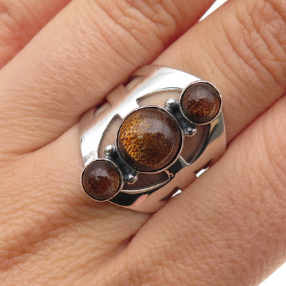 Jay King Desert Rose 925 Sterling Silver Vintage Real Amber Ring Size 7.75
