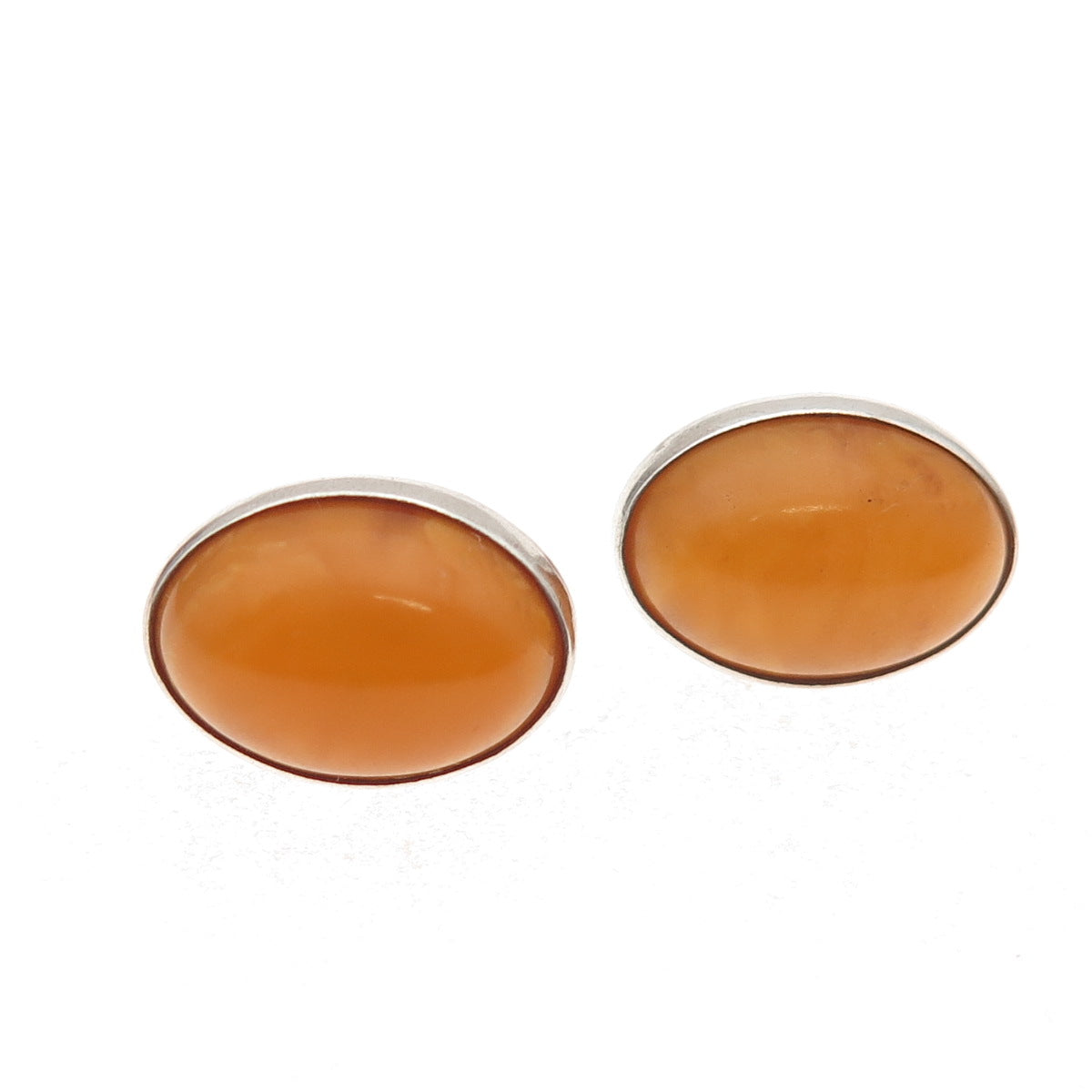925 Sterling Silver Vintage Real Butterscotch Amber Oval Earrings