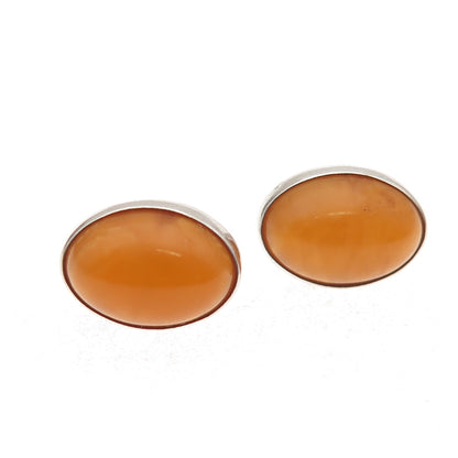 925 Sterling Silver Vintage Real Butterscotch Amber Oval Earrings