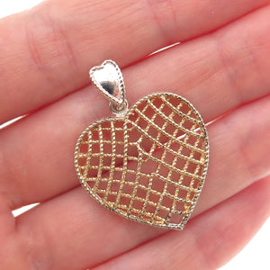 925 Sterling Silver 2-Tone Vintage Heart Charm Pendant