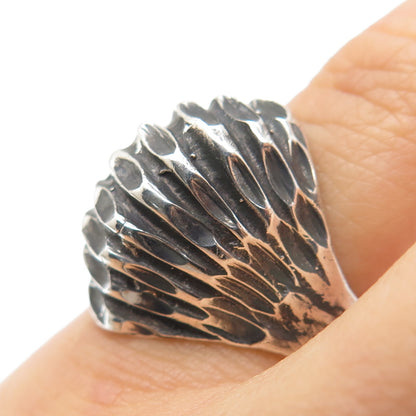 925 Sterling Silver Vintage Modernist Ribbed Dome Oxidized Ring Size 4.75