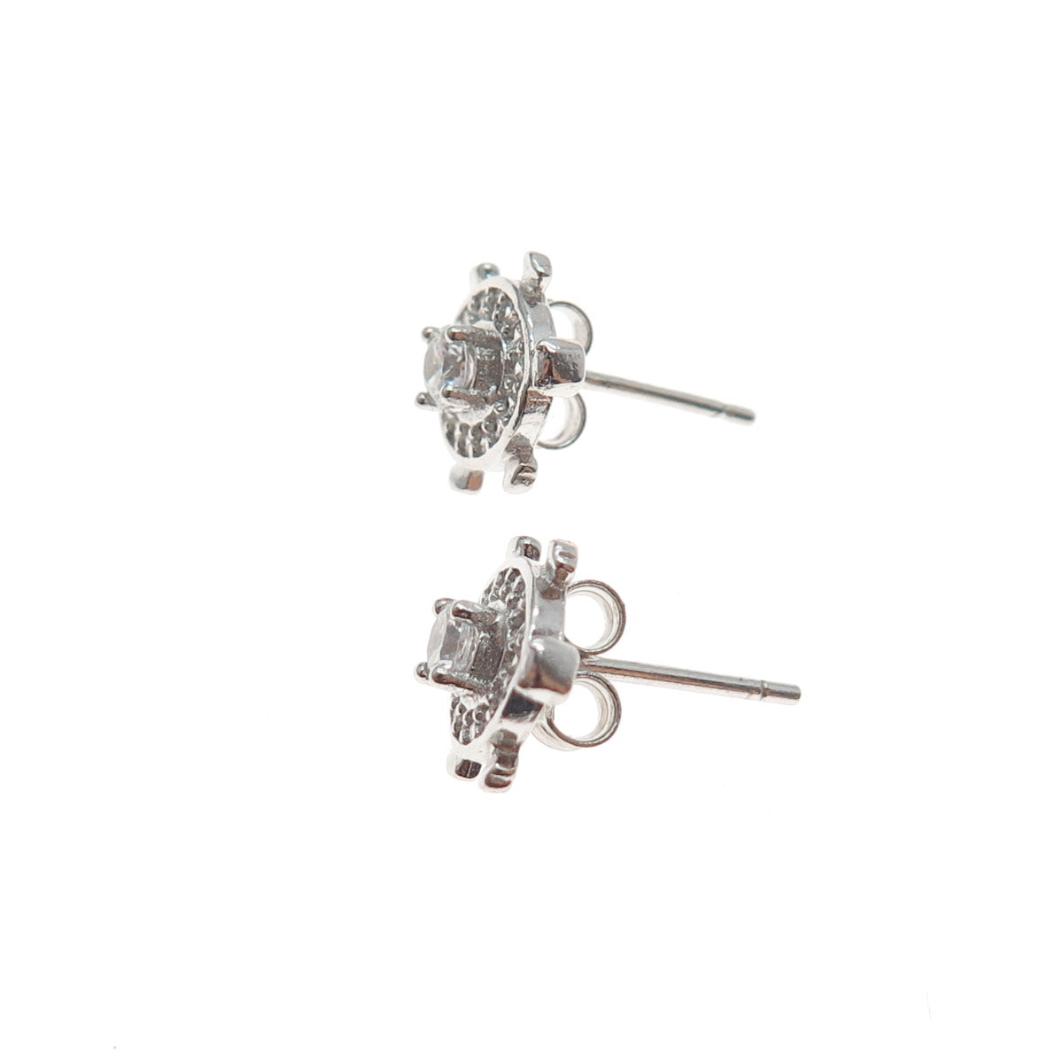 925 Sterling Silver Round-Cut C Z Turtle Stud Earrings