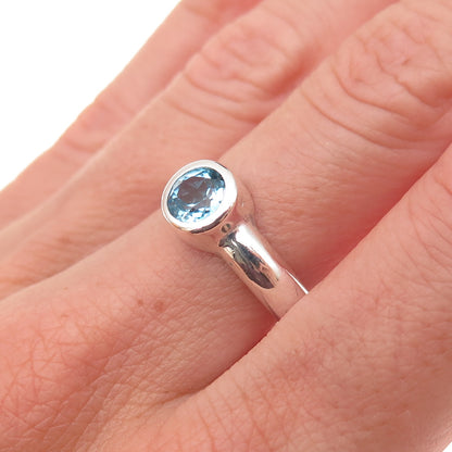 Boma 925 Sterling Silver Vintage Real Blue Topaz Oxidized Ring Size 8