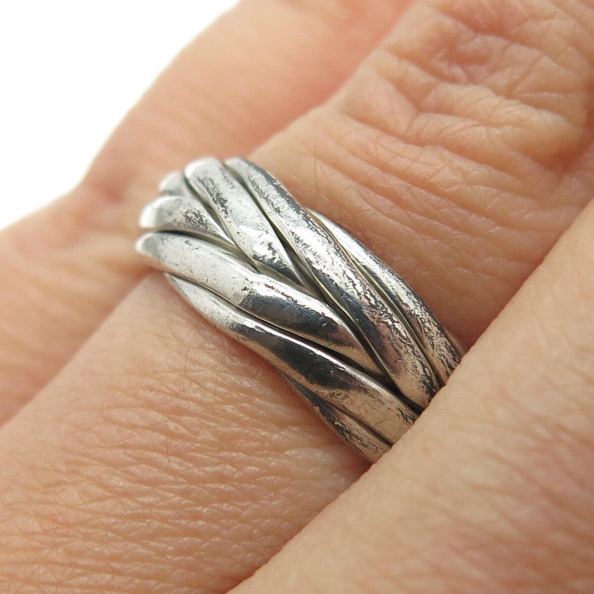 925 Sterling Silver Vintage Interlocked Braided Band Ring Size 7