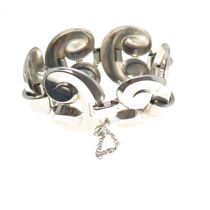 MONET 925 Sterling Silver Vintage Modernist Heart Link Bracelet 6.75"