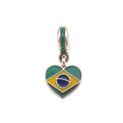 Pandora 925 Sterling Silver Enamel Brasil Heart Dangle Charm