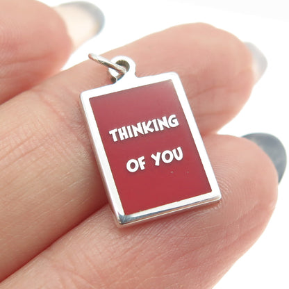 925 Sterling Silver Red Enamel "Thinking Of You" Minimalist Charm Pendant