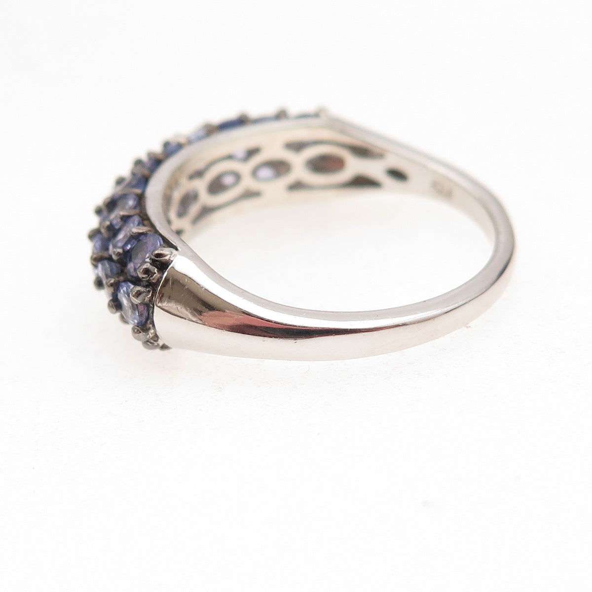 D'Joy 925 Sterling Silver Black Rhodium Real Round-Cut Iolite Ring Size 9