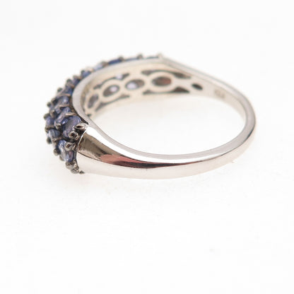 D'Joy 925 Sterling Silver Black Rhodium Real Round-Cut Iolite Ring Size 9
