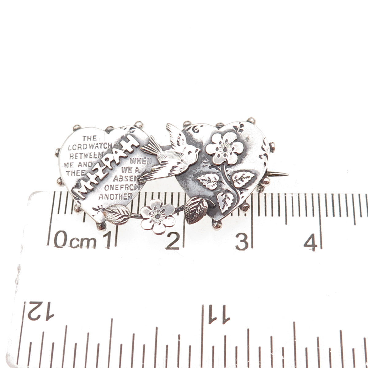 Hepburn & Wilcox Sterling Silver Antique 1944 Birmingham Mizpah Heart Pin Brooch