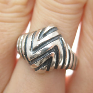 925 Sterling Silver Vintage Mexico Modernist Zig Zag Oxidized Ring Size 8