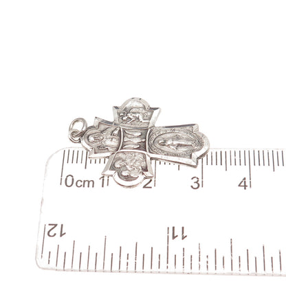 925 Sterling Silver Antique Art Deco 4-Way Cross Religious Charm Pendant