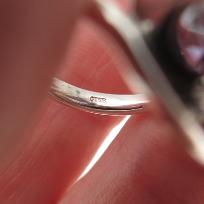 925 Sterling Silver Vintage Lab-Created Peacock Sapphire Modernist Ring Size 5