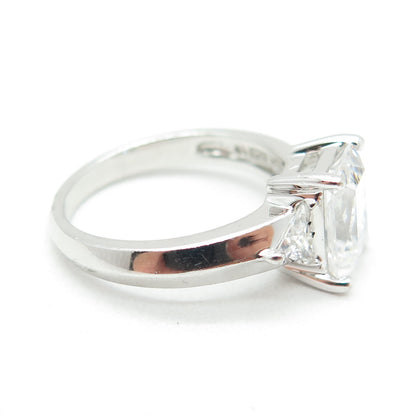925 Sterling Silver Radiant & Triangle C Z Engagement Ring Size 7.25
