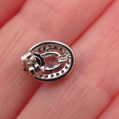 925 Sterling Silver Oval & Round-Cut C Z Stud Earrings