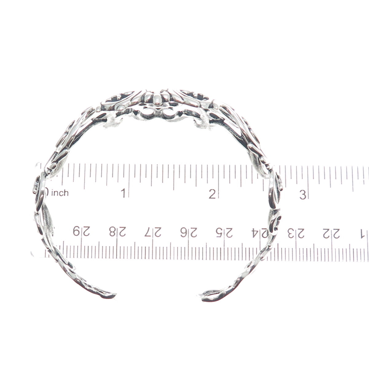 CAROLYN POLLACK Sterling Silver Vintage Flower Ornate Adjustable Bracelet 6.75"