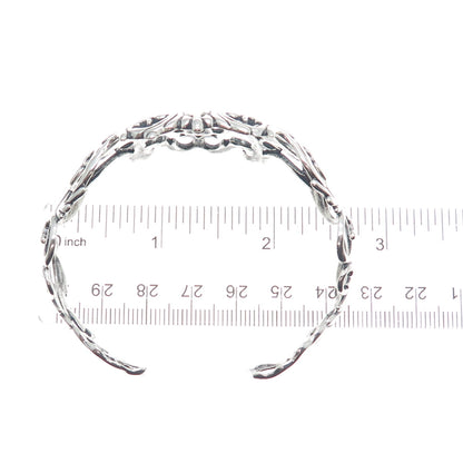 CAROLYN POLLACK Sterling Silver Vintage Flower Ornate Adjustable Bracelet 6.75"