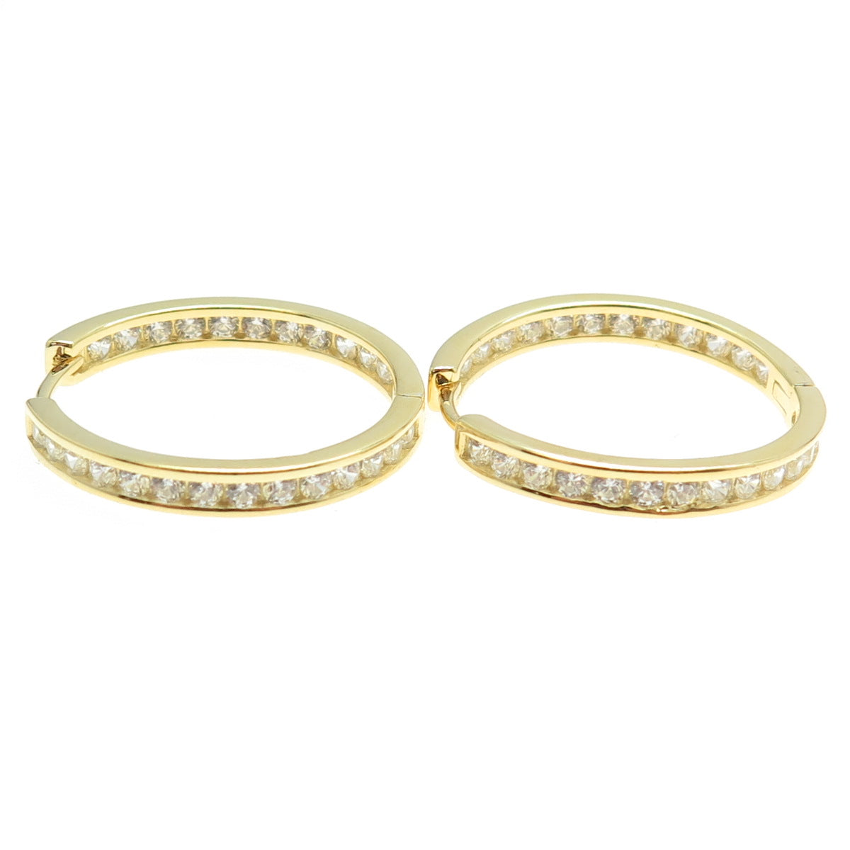 925 Sterling Silver Gold Plated Round-Cut C Z In & Out Hoop Earrings