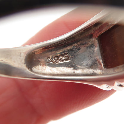 925 Sterling Silver Vintage Real Tiger Eye Modernist Beaded Ring Size 10