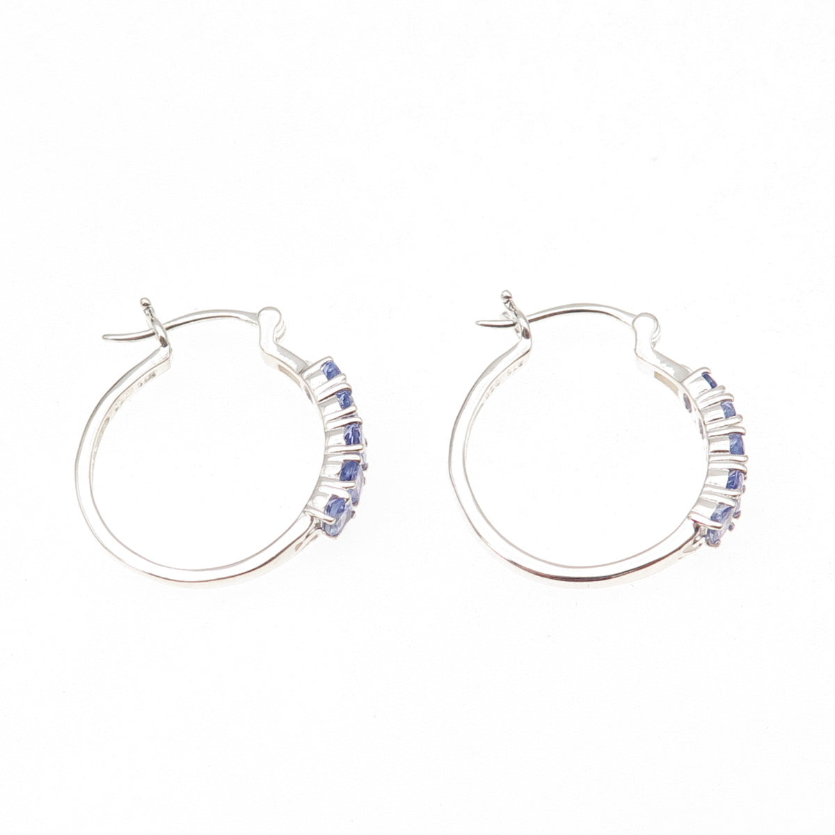 Chuck Clemency 925 Sterling Silver Real Oval-Cut Tanzanite Hoop Earrings