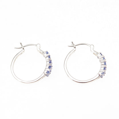 Chuck Clemency 925 Sterling Silver Real Oval-Cut Tanzanite Hoop Earrings