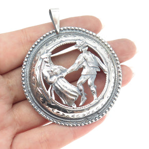 925 Sterling Silver Vintage Dancing Couple Engraved Pendant