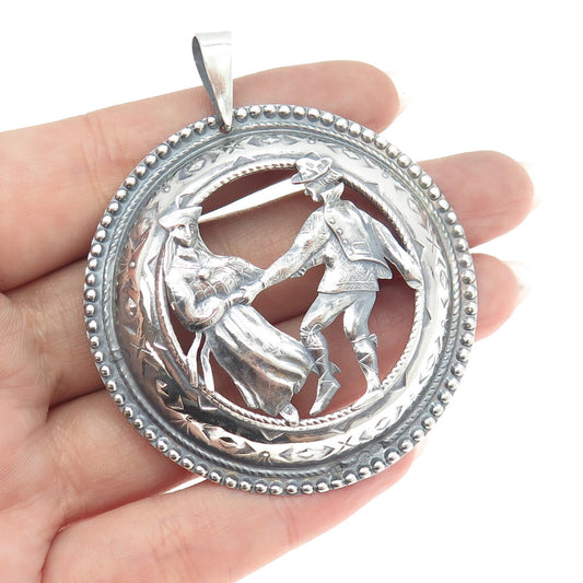 925 Sterling Silver Vintage Dancing Couple Engraved Pendant