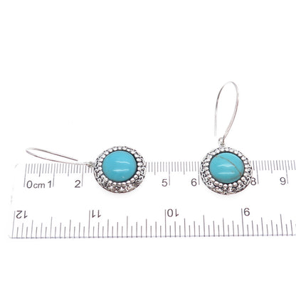 KEN CRAFTS 925 Sterling Silver Vintage Real Turquoise Modernist Dangle Earrings
