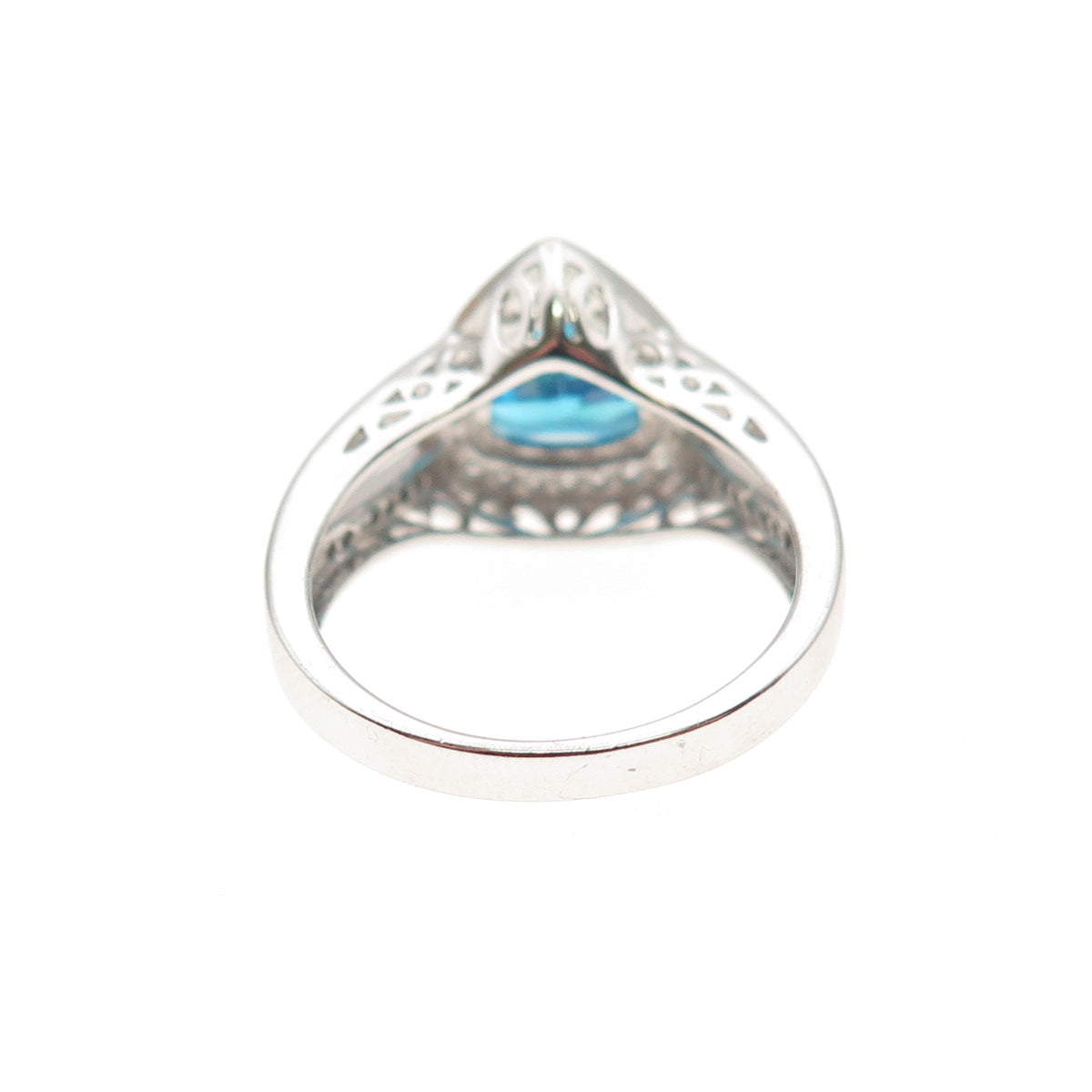 925 Sterling Silver Triangle-Cut Blue & Round-Cut White C Z Ring Size 6
