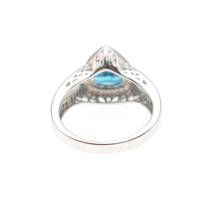 925 Sterling Silver Triangle-Cut Blue & Round-Cut White C Z Ring Size 6