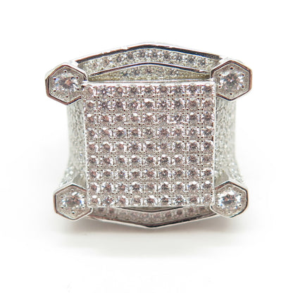 925 Sterling Silver Pave C Z Domed Ring Size 8.5
