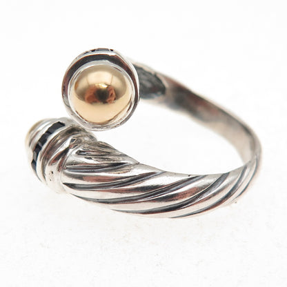 925 Sterling Silver 18K Gold Vintage Real Sapphire Adjustable Ring Size 6.5