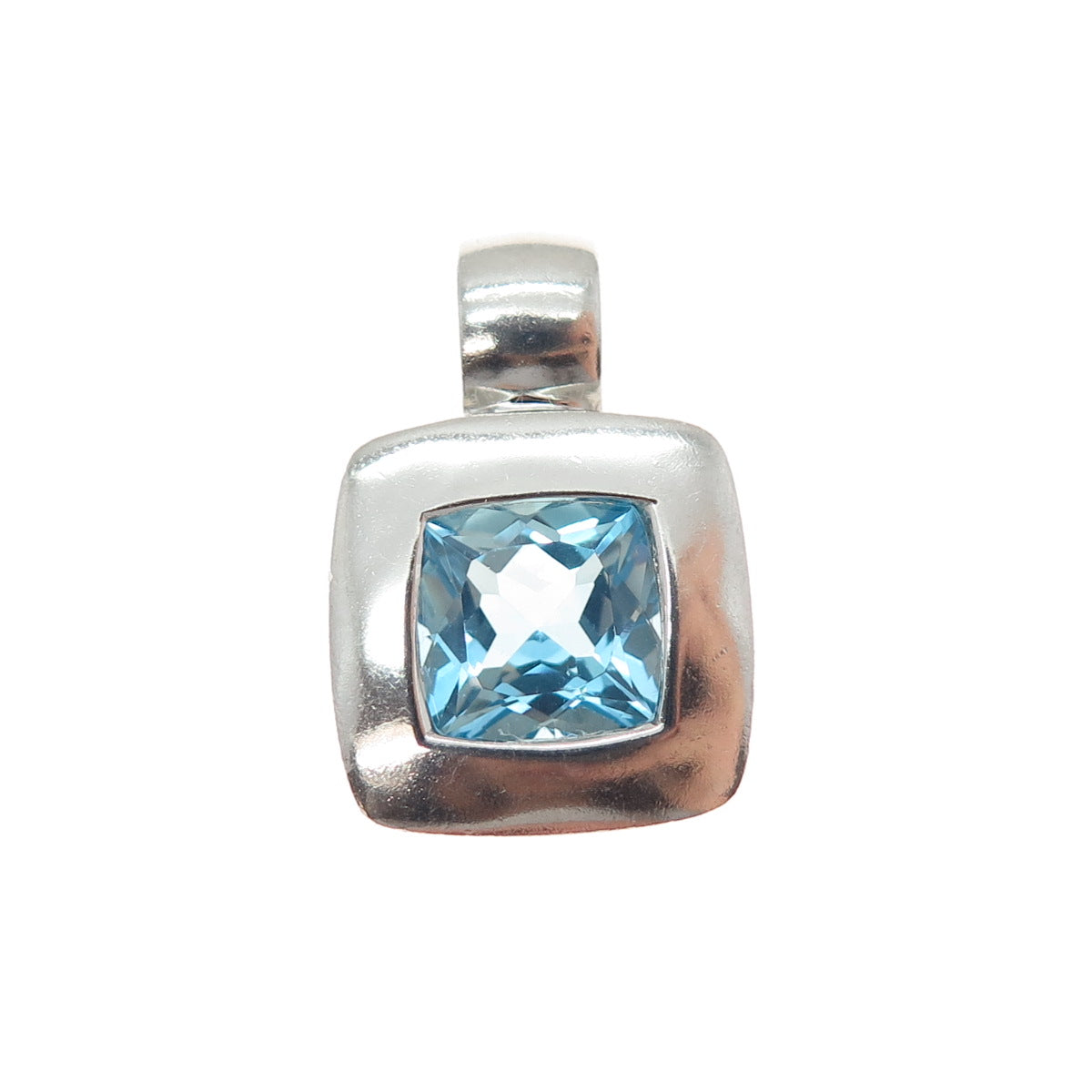 PB PAUL BRACKNA 925 Sterling Silver Vintage Blue Topaz Minimalist Charm Pendant